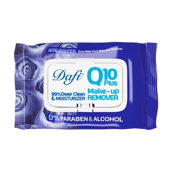 دستمال مرطوب پاک کننده آرایش دافی مدل Q10 طرح میوه بلوبری بسته 50 عددی