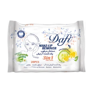 دستمال مرطوب پاک کننده آرایش ۲۰ عددی دافی مدل 3 در 1