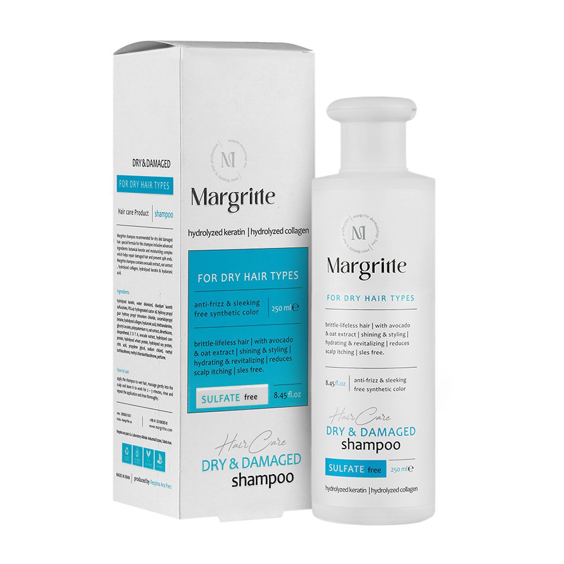 شامپو موهای خشک و آسیب دیده فاقد سولفات مارگریت حجم 250 میلی لیتر