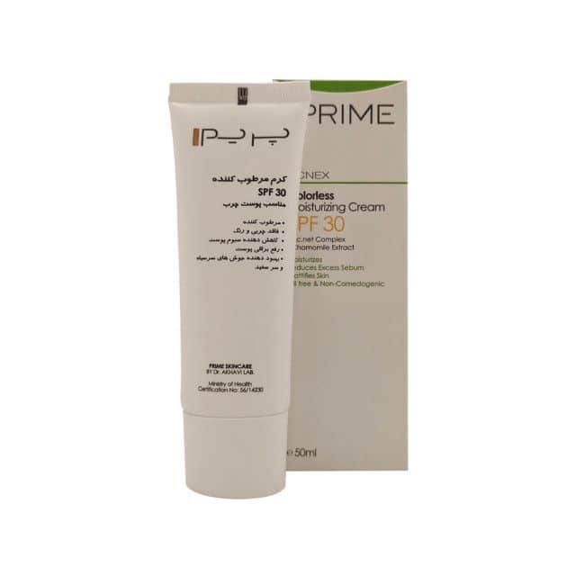 کرم مرطوب کننده بی رنگ SPF 30 پرایم مدل اکنکس حجم ۵۰ میلی لیتر