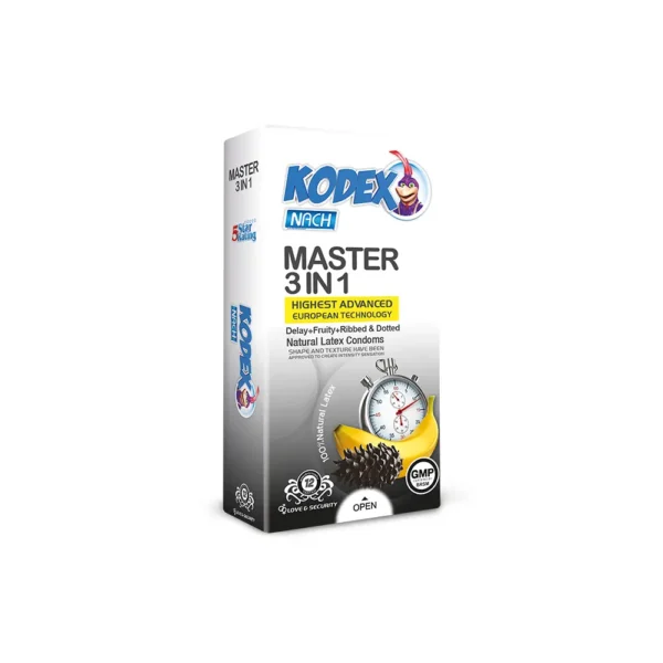 کاندوم تاخیری کدکس مدل Master 3 In 1 بسته ۱۲ عددی - ساده